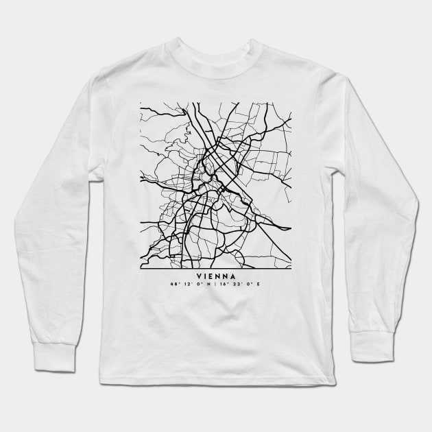 VIENNA AUSTRIA BLACK CITY STREET MAP ART Long Sleeve T-Shirt by deificusArt
